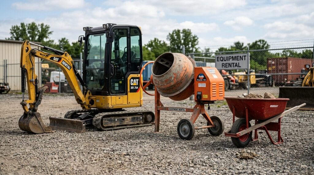 Close-up realistic stock photo of construction equipment ren