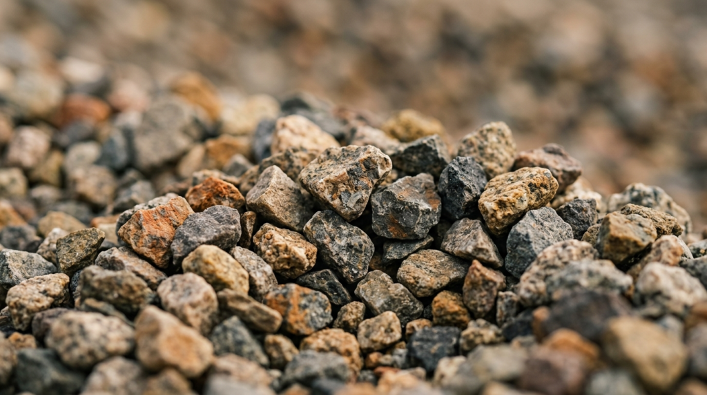 Close-up detailed shot of high-quality road gravel stones sh